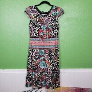 Joseph Ribkoff Women's Multicolor Floral Cap Sleeve Midi Dress Size Medium